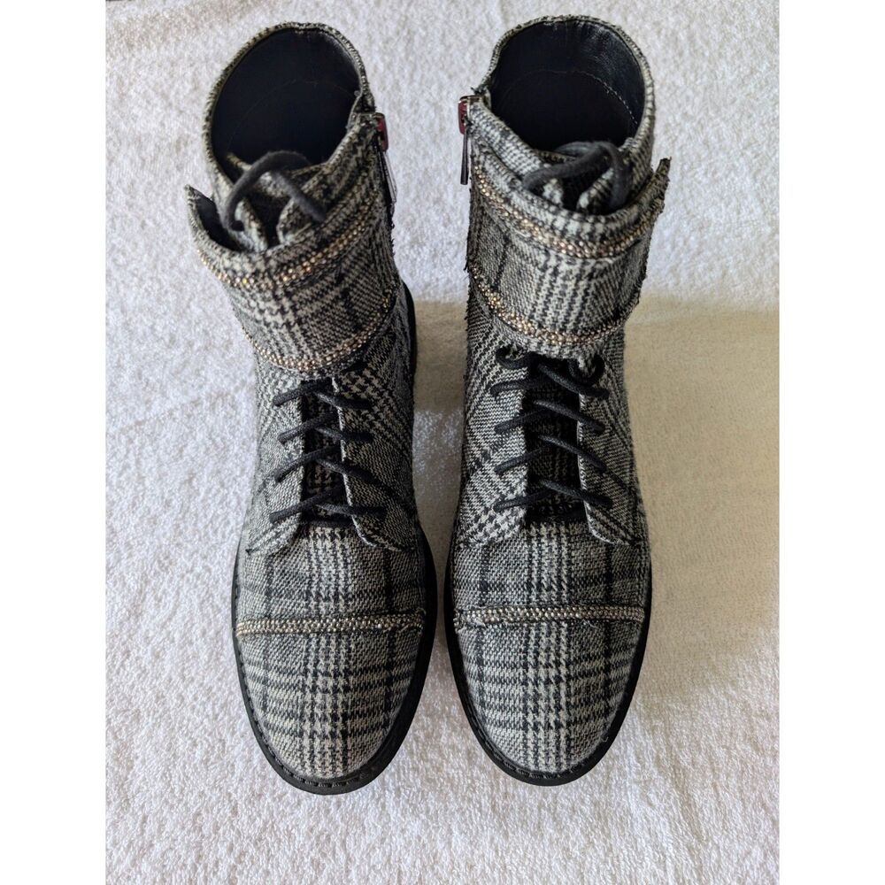 Jessica Simpson Womens 7.5 M Plaid Combat Boots Rhinestone Strap Lace Up Zip